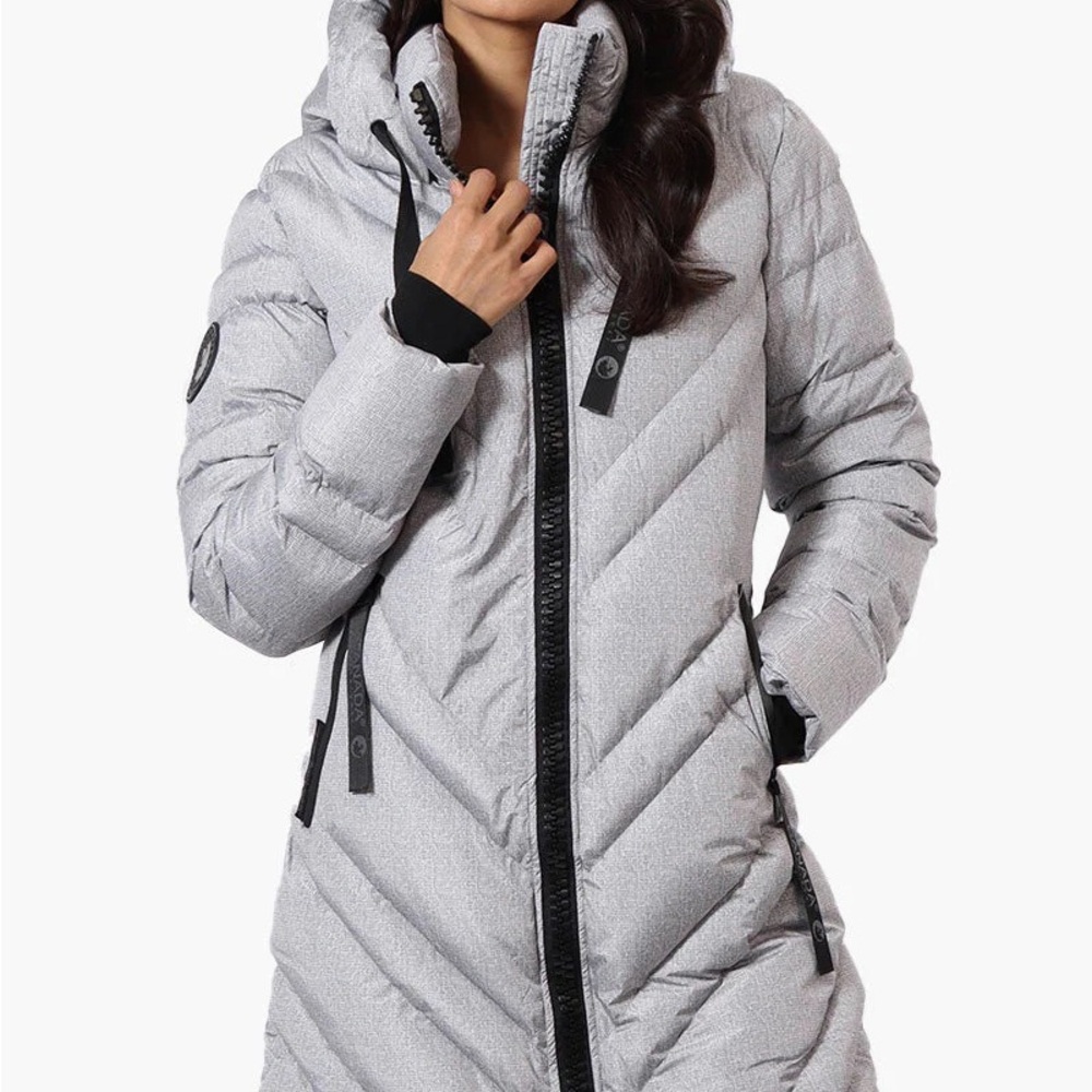 Canada Weather Gear Long Chevron Quilted Parka Jacket - Grey